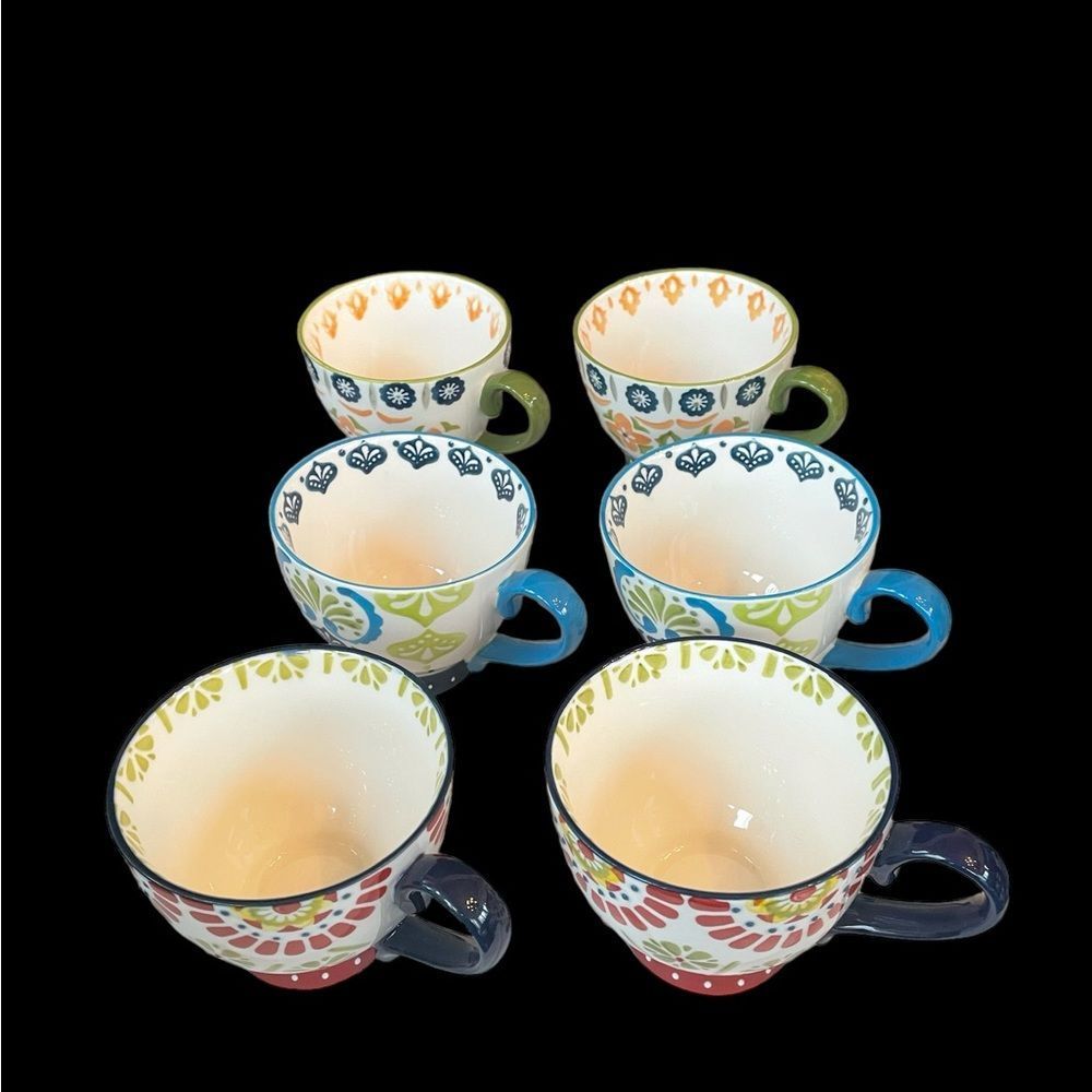 Set of 6 Hand Painted Mugs with Beautiful European Designs